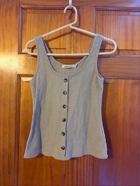 Liberty Love Olive Waffle-Texture Button-Front Tank